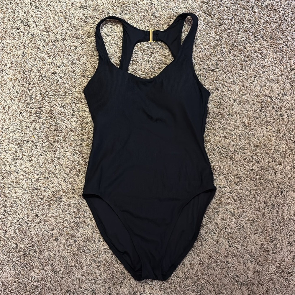 Black One-Piece Ribbed Swimsuit